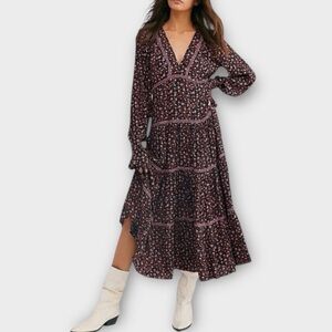 FREE PEOPLE Take A Little Time Floral Midi Tiered Dress Size 4